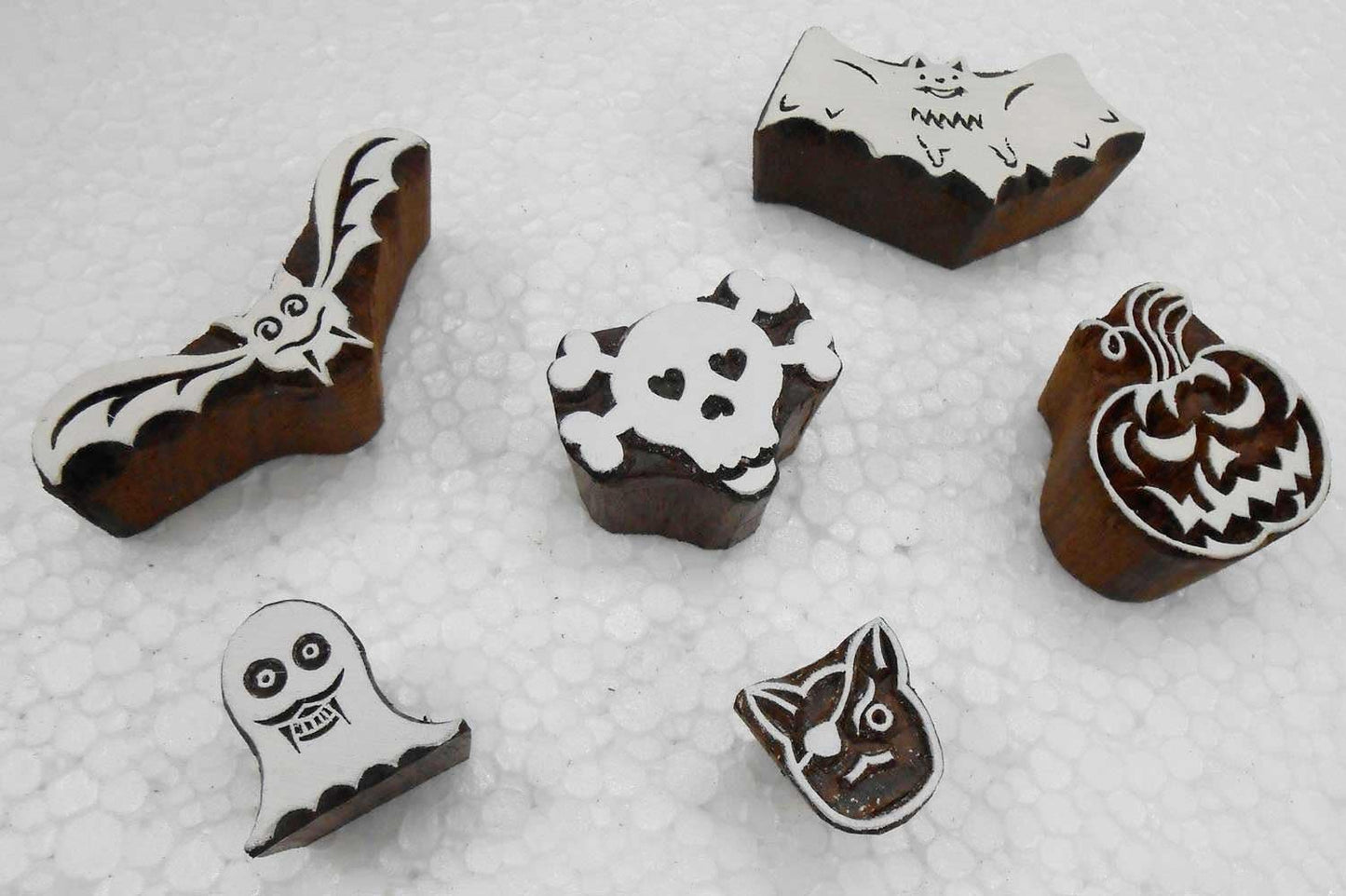 Handcarved Wooden Block Printing Stamps (Set of 6) for Textile Designing/ Craft printing pattern for Saree/ Scrapbookng/ Tattoo/ Halloween Designs