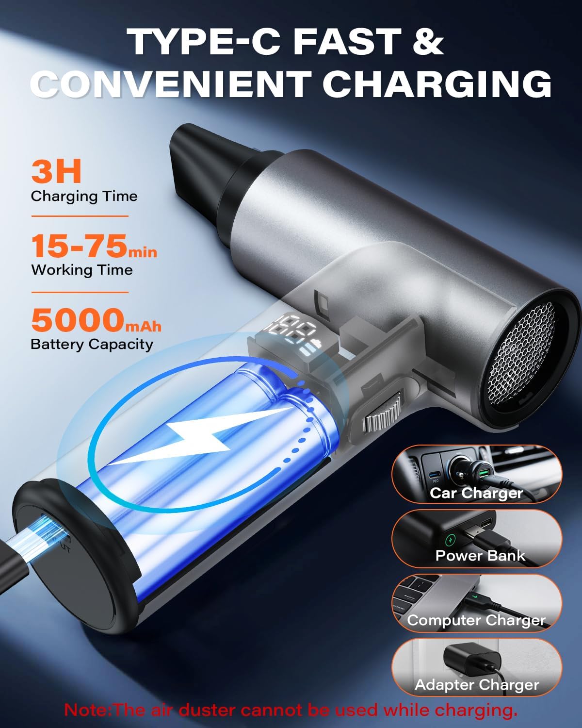 APPS2Car Electric Air Duster Upgraded 11-Speed Fast Charging Mini Compressed Air Duster with Aluminum Alloy Head for Heat Dissipation, Cordless Turbo Blower for Computer, Keyboard, Car, Home, Outdoor