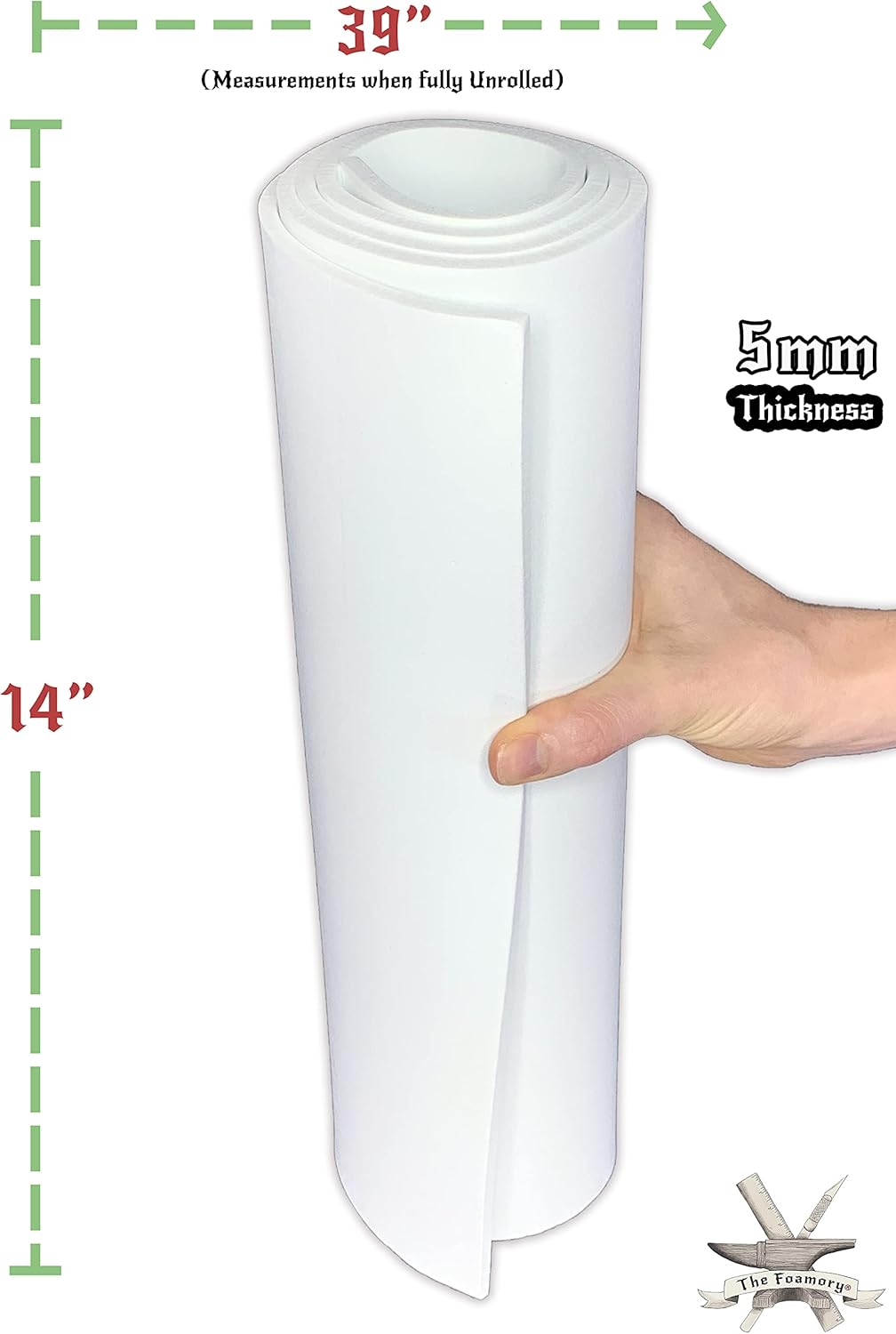 Shape Retention EVA Cosplay Foam 5mm (1mm-10mm) 14x39 inch White or Black High Density EVA Foam Sheets. Premium 85 kg/m3 Heat Shape Material for DIY Convention or Halloween Costumes by The Foamory