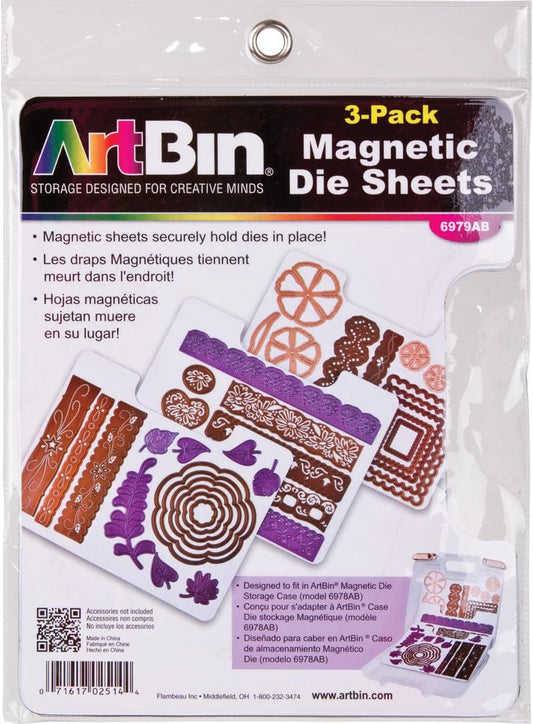 ArtBin 6979AB Magnetic Die Sheet Set 3-Pack, Die Organizers, Magnetic Organizer Sheets, [3] Sheets, White