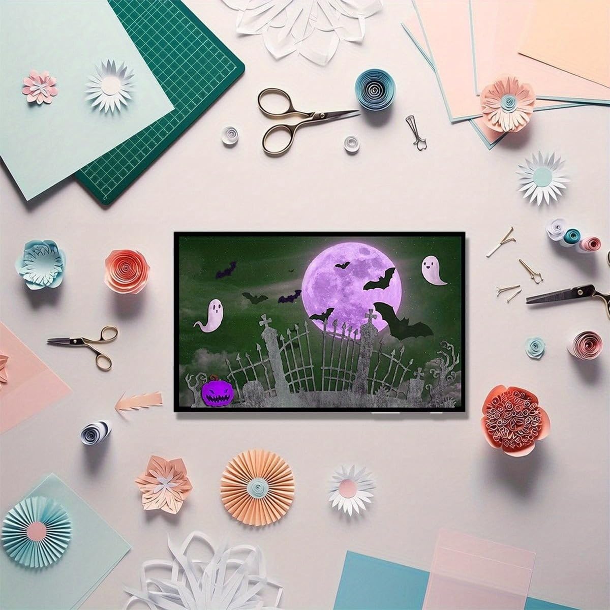 Lapoo Halloween Metal Cutting Die for Scrapbooking, 3D Backgrounds Frame New Cutting Dies DIY Album Card Making Decor Paper Metal Die Cuts Party Wedding Decorations (Cemetery Fence 6 x 4.3 in)