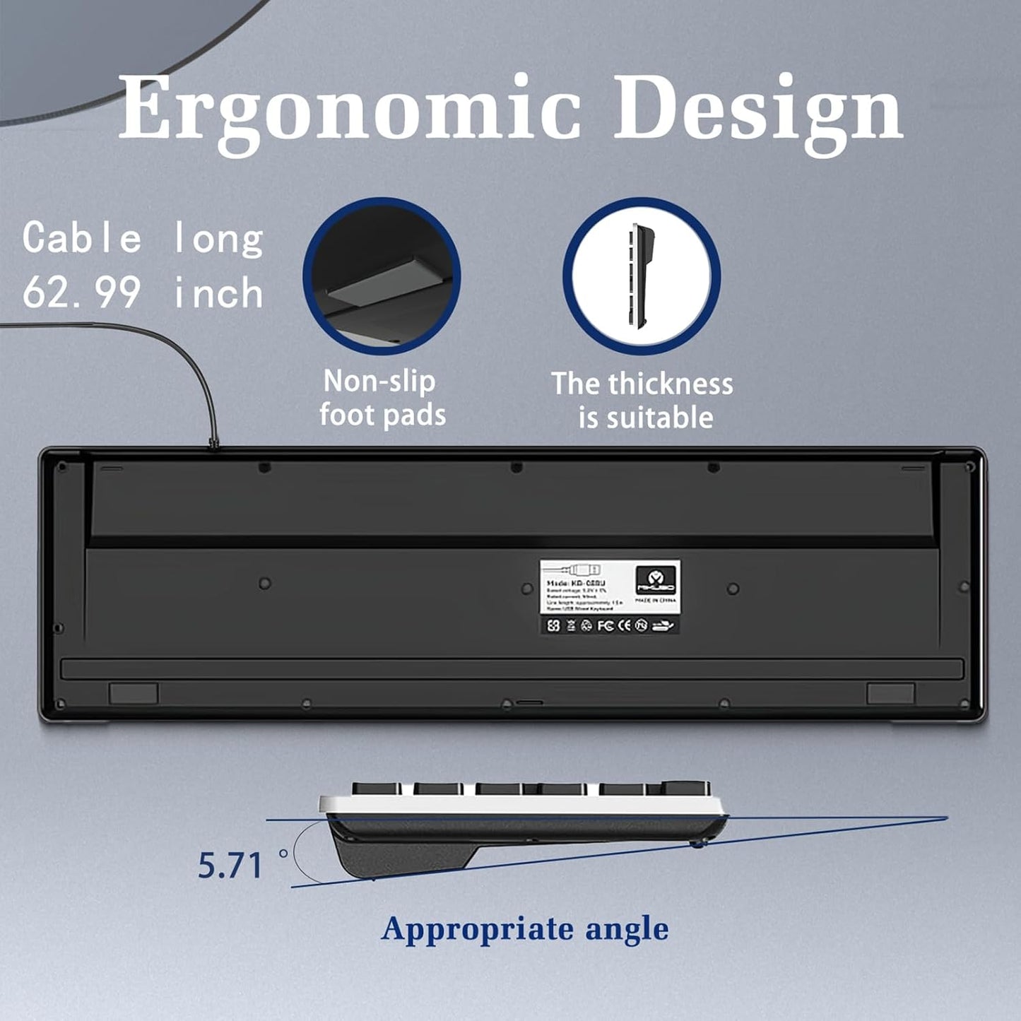 Wired Computers Keyboard with Cover Comfortable Hand Feel,Laser Engraved Characters,12 Multimedia Keys USB Interface Suitable for Laptop PC,Full Size 104 Keyboards, Plug and Play, Office