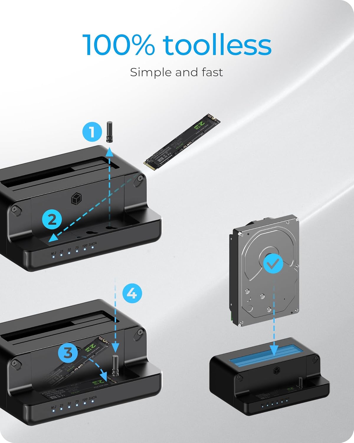 M.2 NVMe & SATA SSD/HDD Hard Drive Docking Station, ICY BOX USB-C 10Gbps M.2 NVMe&SATA Cloner&Reader, Dual Bay Hard Drive cloner for 2.5"/3.5" SSD&HDD Hard Drives, 2 Way Offline Cloning Clone Station