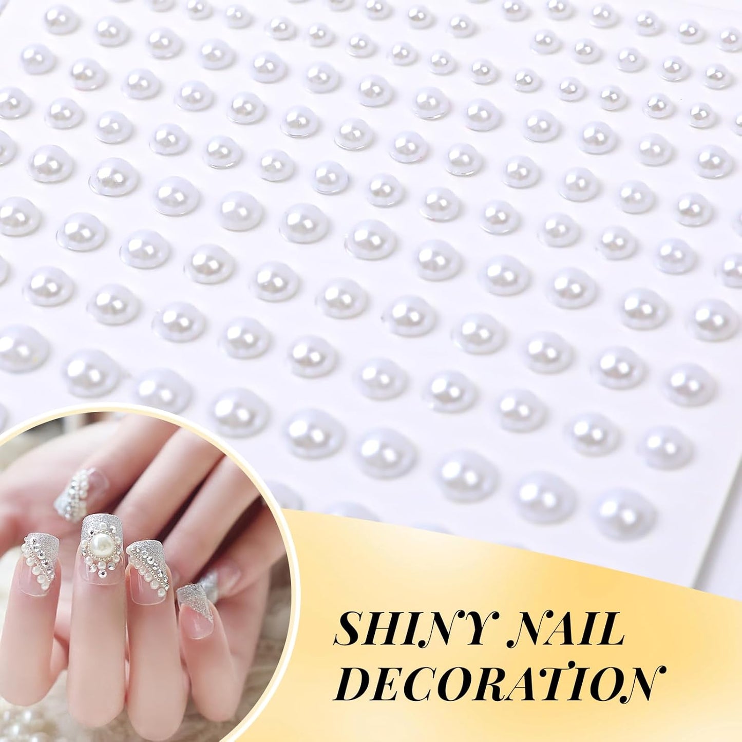 Pearl Stickers Self Adhesive Hair Pearls Gem White Jewel Sticker for Making Hair Decor Face,Body, Nail, Phone Art Craft Scrapbooking Embellishments Assorted Size 3mm/4mm/5mm/6mm (330)
