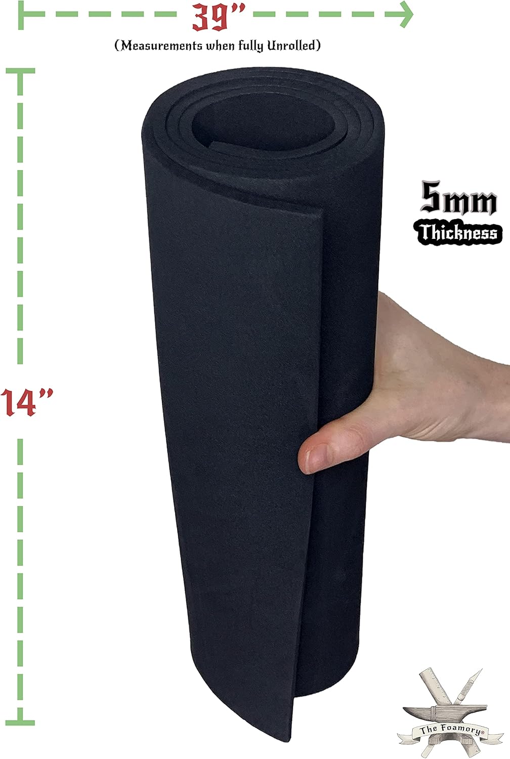 Shape Retention EVA Cosplay Foam 5mm (1mm-10mm) 14x39 inch Black or White High Density EVA Foam Sheets. Premium 85 kg/m3 Heat Shape Material for DIY Convention or Halloween Costumes by The Foamory