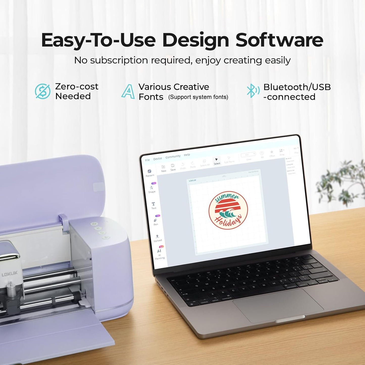 LOKLiK Cutting Machine 2 by HTVRONT - 5 in 1 Vinyl Cutter Machine with 5X Cutting Force, Cuts 100+ Materials, AI Painting, 13'' Smart Die Cutting Machine for All Crafts Cards 3D Arts Home Decor