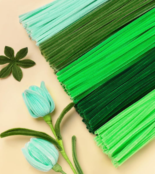 IOOLEEM Green Pipe Cleaners,200pcs in 5 Colors, Chenille Stems for Art and Craft Projects, Flower DIY Decorations