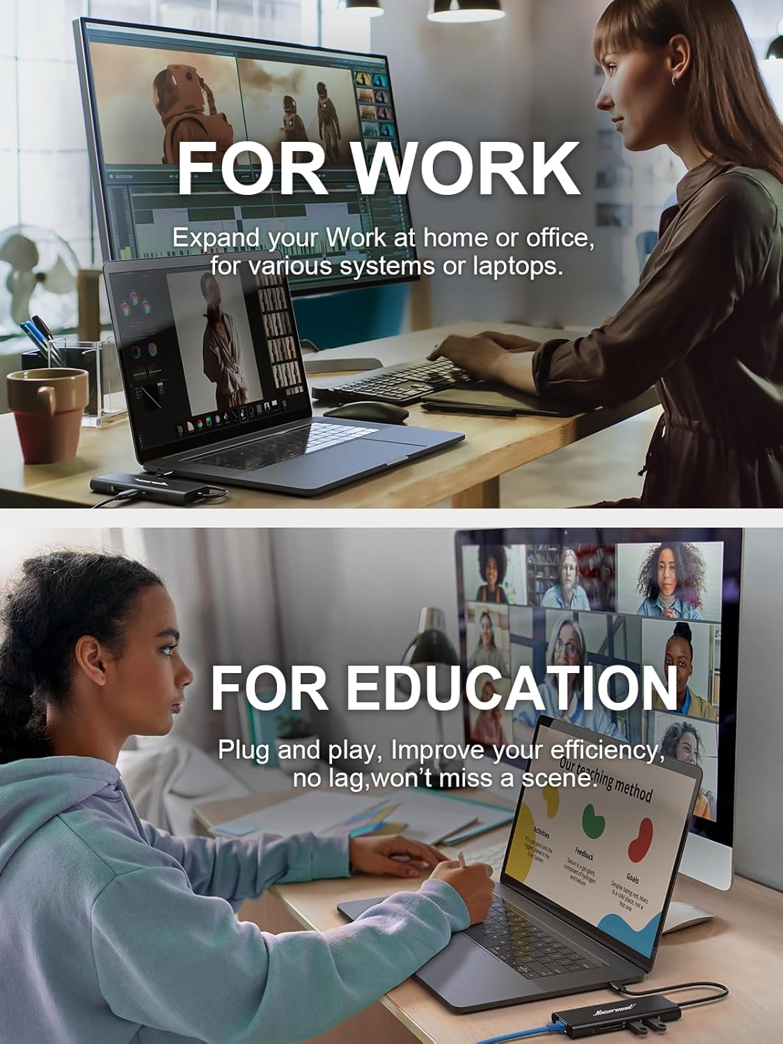 Hiearcool USB C Hub, USBC to 4K@60 Hz HDMI Adapter with 100W PD, 8-in-1 USB-C Dongle Multiport Dock Compatible for MacBook Dell Lenovo HP Laptops-Midnight Black