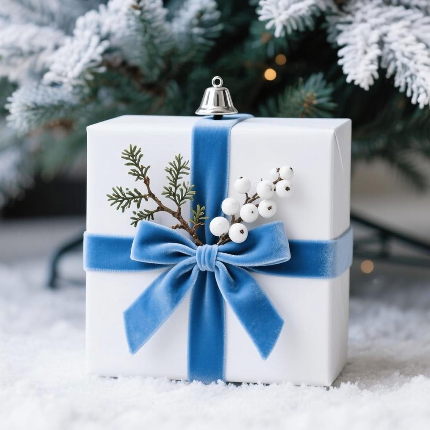 LaRibbons Thin Velvet Ribbon 1 Inch x 25 Yards, Dusty Blue Velvet Ribbon for Christmas Tree, Gift Wrapping, Wreath Bow, Outdoor Decoration