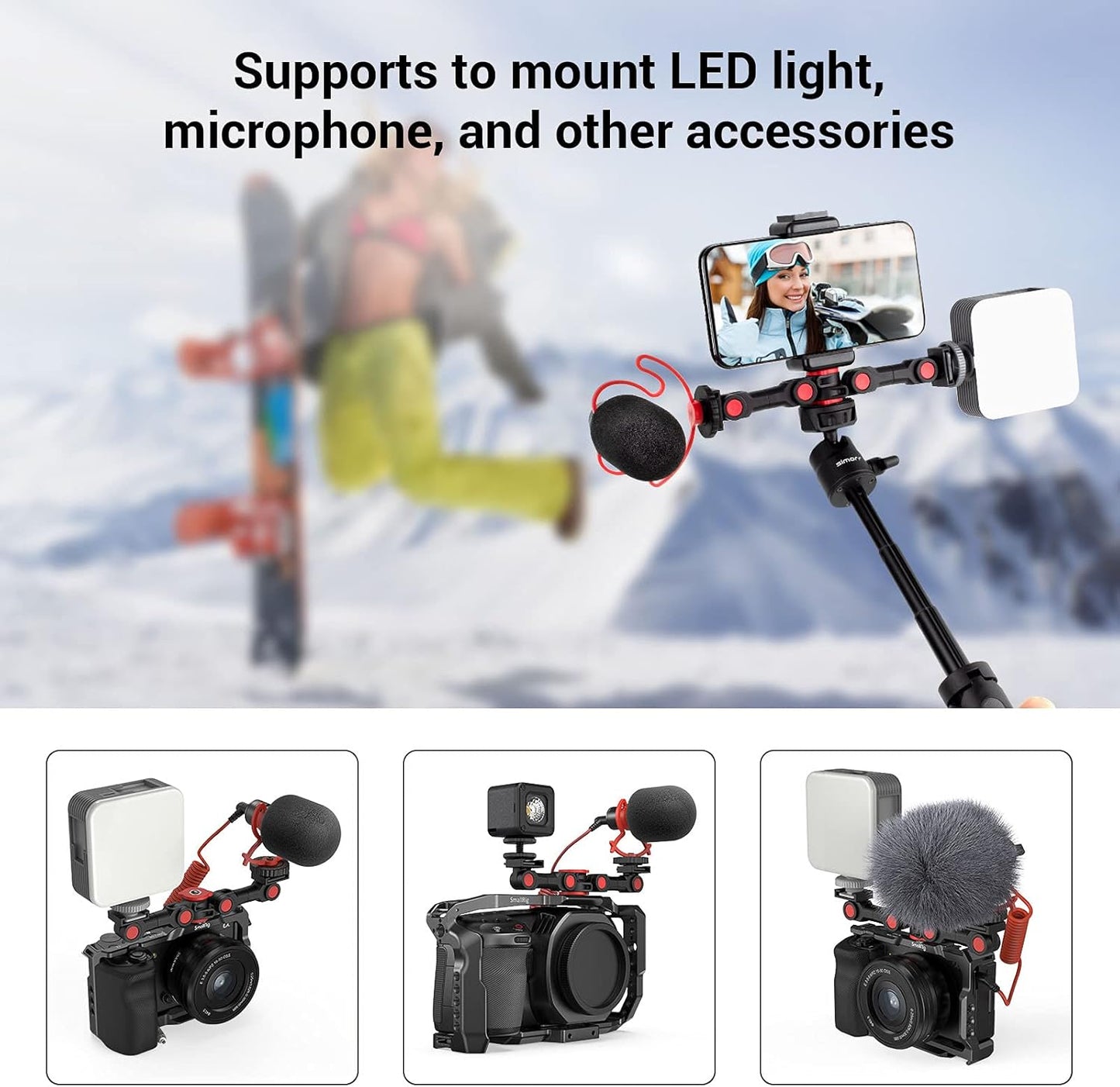 Dual Cold Shoe Mount by SmallRig, Extension Bar Universal Cold Shoe Adapter with 1/4" Thread Holes, for Microphone,Led Video Light, Audio Recorder Monitors-3483B