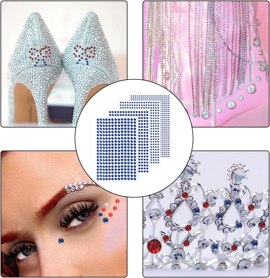 4 Sheets Self Adhesive Pearl Stickers, Self 4 Sizes Bling Rhinestone Sticker, Rhinestone Stickers,Flat Back Pearls Sticker for DIY Crafts Craft Card Decorations Nail Art Beauty Makeup (Blue)