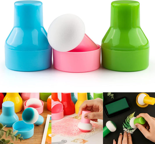 3PCS / Sets Ink Applicator with Storage Cases,Paper Pouncers for Direct Ink Application On Crafts Projects Easily,Inking Sponge for Stamp Ink Distressing, Blending Card Making Crafting Tools
