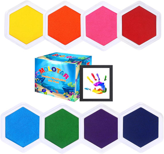 MoloTAR Craft Large Ink Pad Stamps Partner DIY Color,8 Colors Hexagon Rainbow Finger Ink pad for Kids