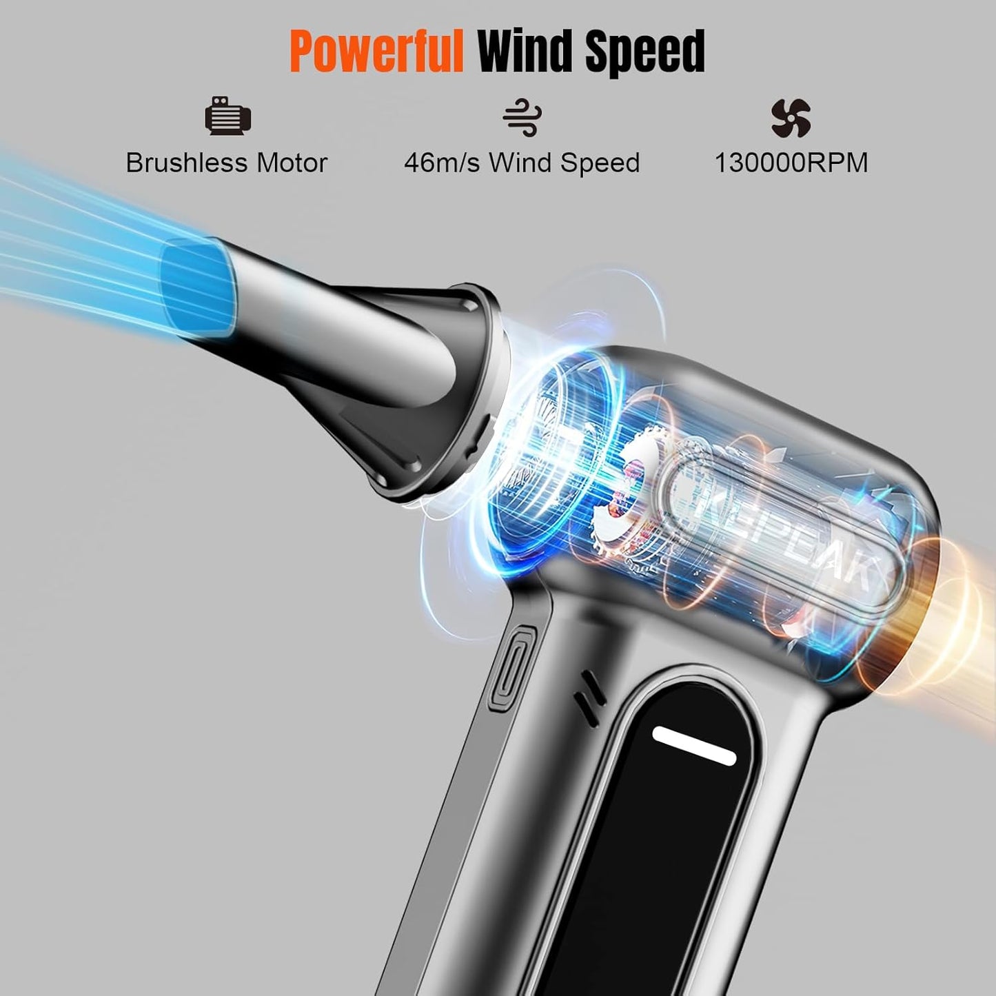 KEPEAK Electric Compressed Air Duster, 130000RPM Cordless Rechargeable Air Duster with Brushless Motor, 4 Gear Adjustable Dust Blower for Computer, Keyboard, Home, Outdoor-Replace Compressed Air Can