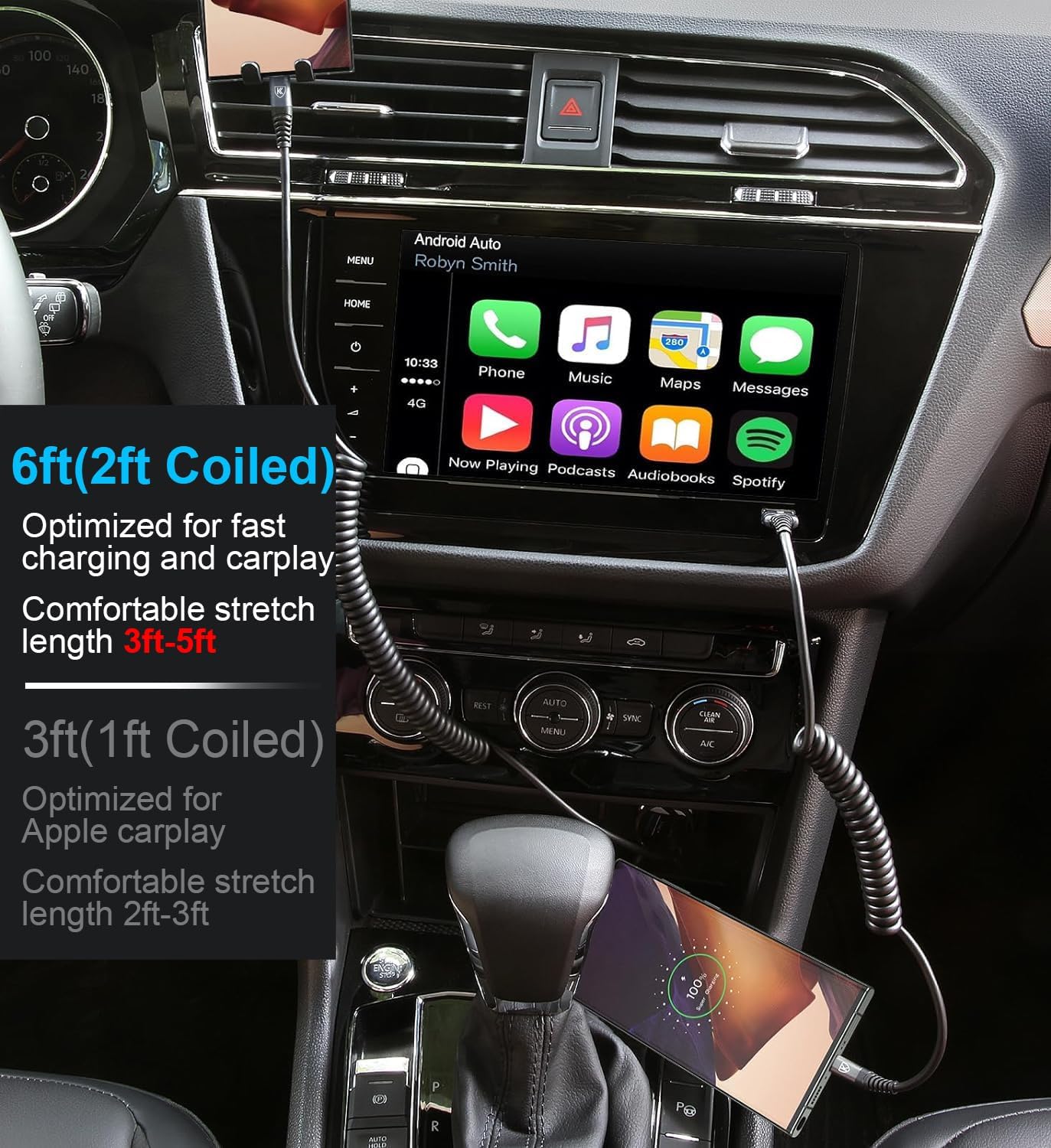 USB C to USB C Cable 6ft, 2Pack Coiled USB C Charger Cable Car, Type C Fast Charging for Cable for iPhone 17/16/15/Plus/Pro/Pro Max/MacBook Pro 2020/iPad Pro 2020/iPad Air 4/Samsung Galaxy S23