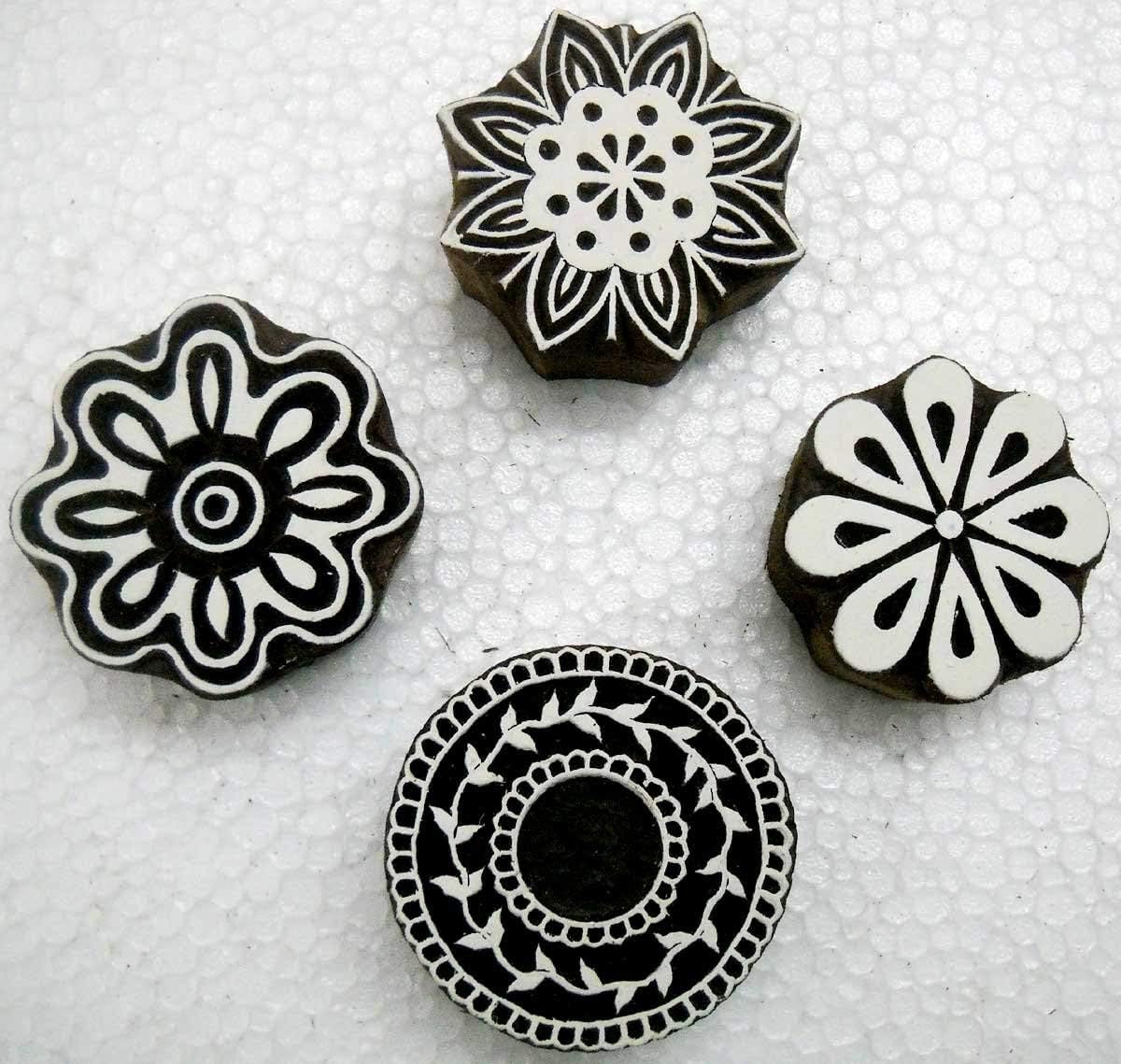 Wholesale Lot of Four Floral Designs Wooden Block Stamps/Tattoo/Indian Textile Printing Blocks