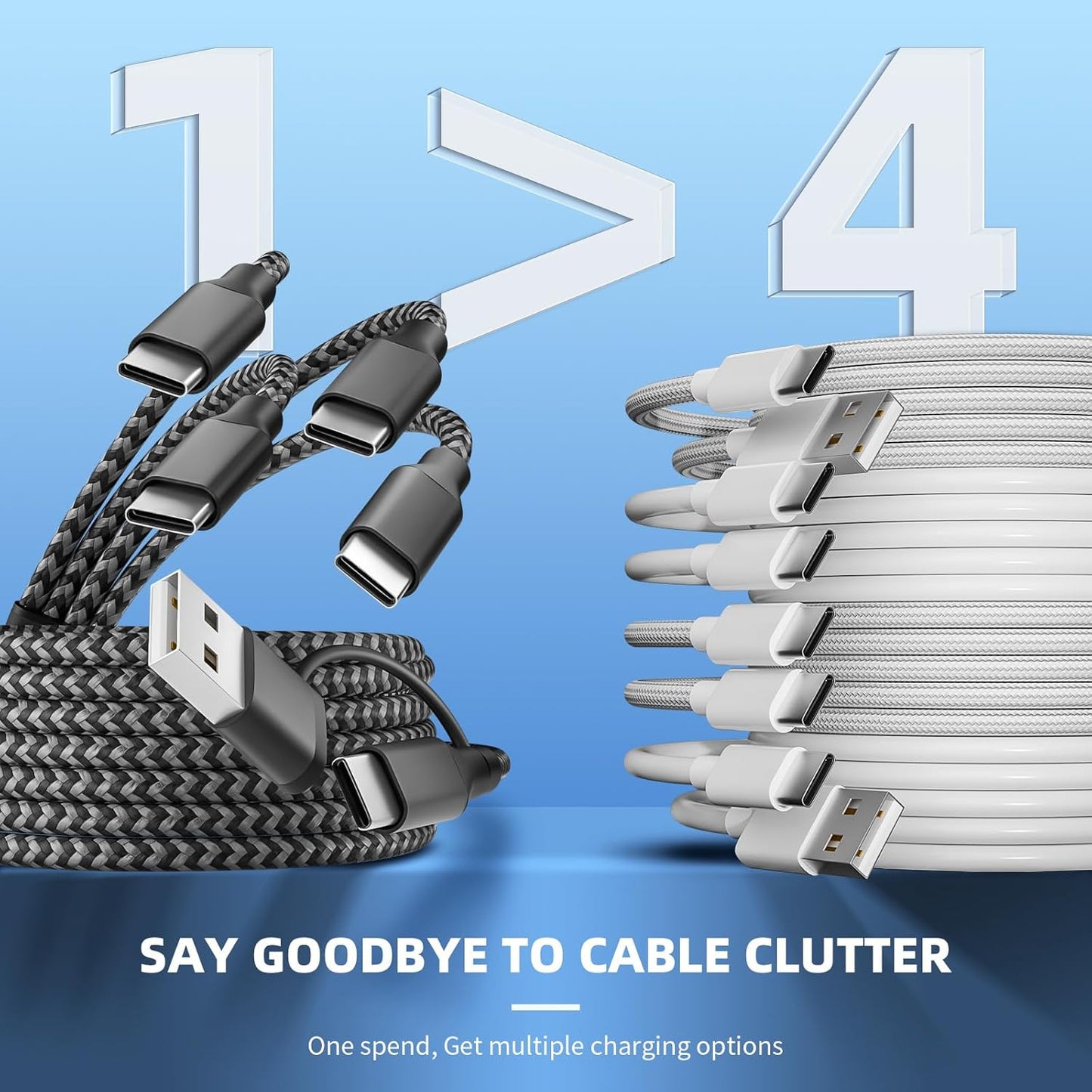 USB C Splitter Multi Charging Cable,USB A/C to USB C Charging Cord,Dual Type C Charger Cord,4 in 2 Multi Charger Cord with 4 Type-C Connectors Compatible with iPhone17/16/Cell Phones Tablets and More.