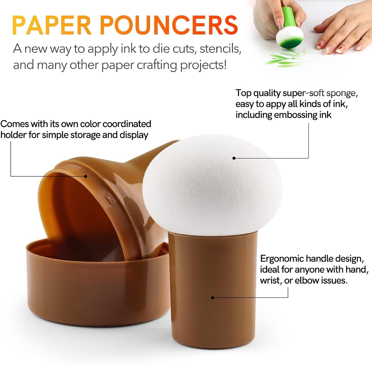 3PCS / Sets Ink Applicator with Storage Cases,Paper Pouncers for Direct Ink Application On Crafts Projects Easily,Inking Sponge for Stamp Ink Distressing, Blending Card Making Crafting Tools
