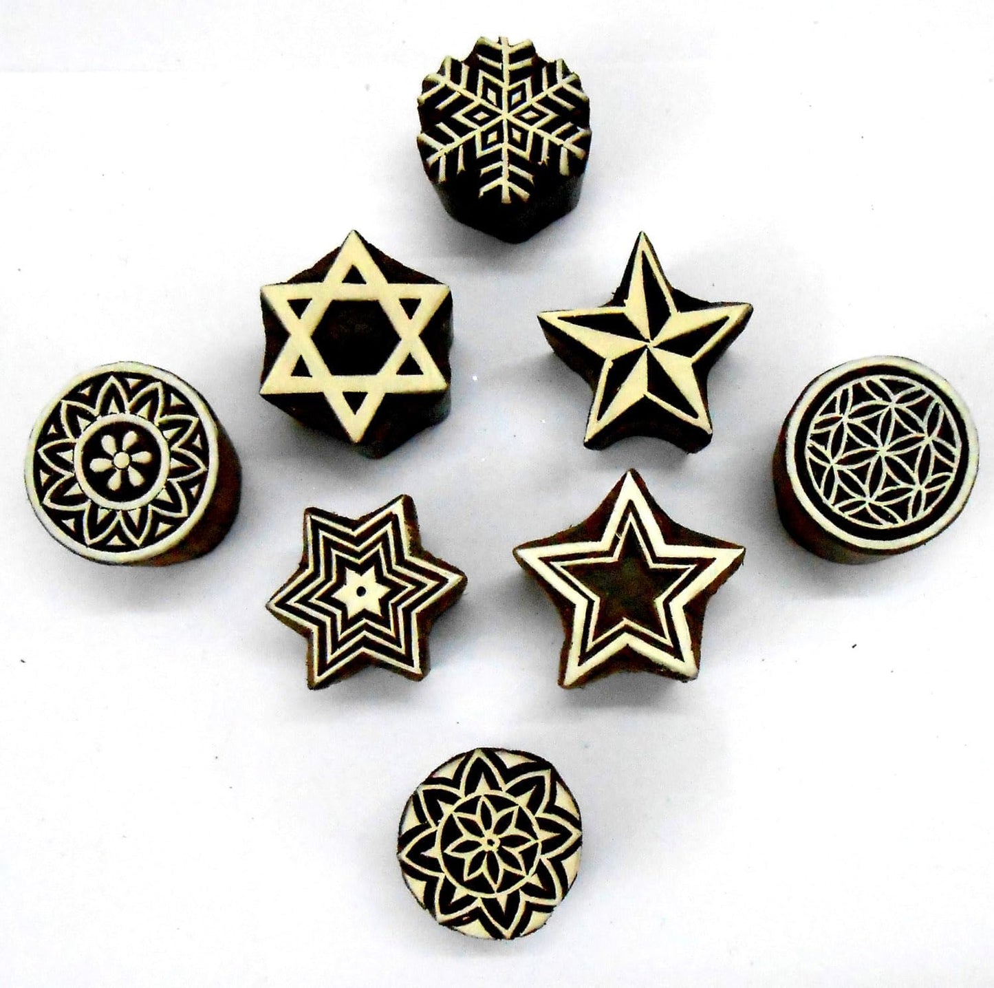 Pack of Elegant Design Wooden Blocks Stamps for Printing on Textiles, Pottery Crafts,Henna, Scrapbooking (Set of 8)