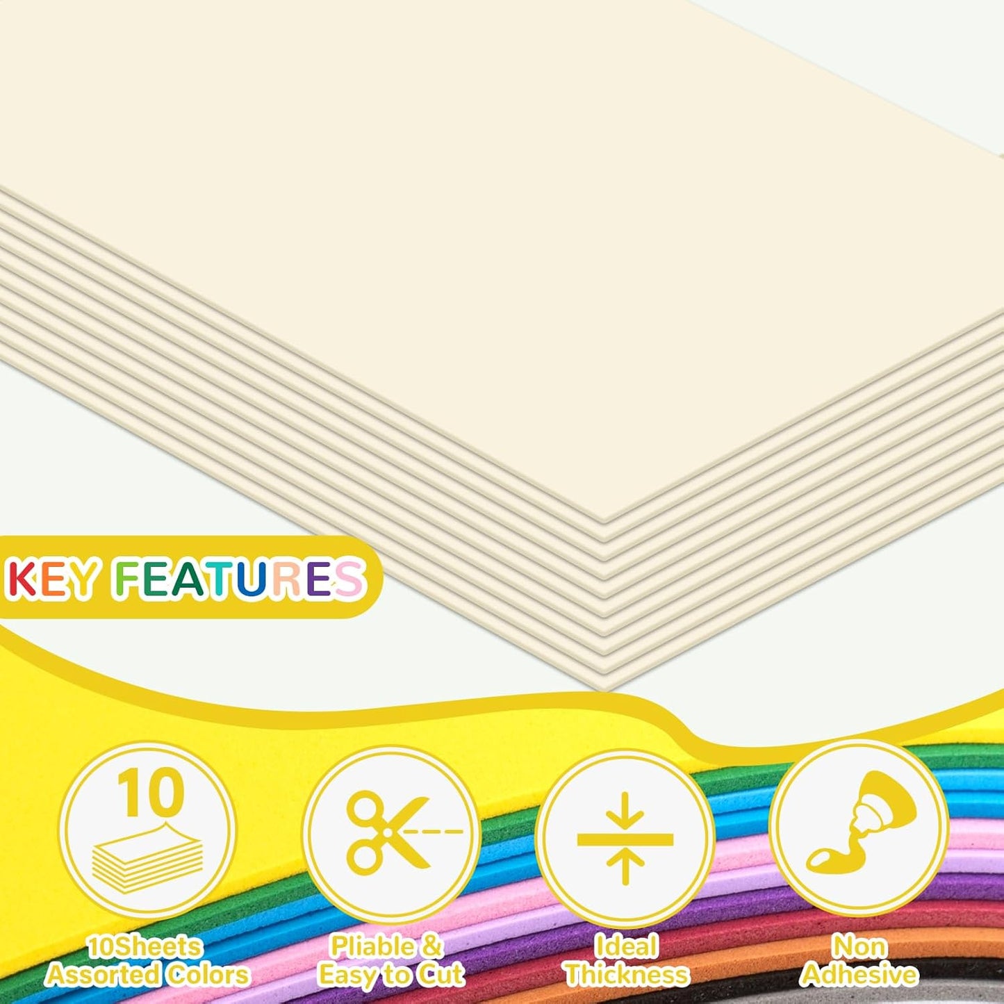 10 Pack Foam Sheets Craft 8 x 12 inch, Eva Color Foam Paper for Art Crafts Projects, Classrooms Scrapbook Gift DIY Cutters Card Party Decoration (Ivory)