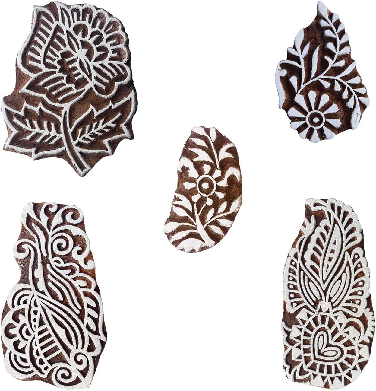 Royal Kraft Floral Wooden Printing Stamps (Set of 5) - DIY Henna Fabric Textile Paper Clay Pottery Blocks Htag2213