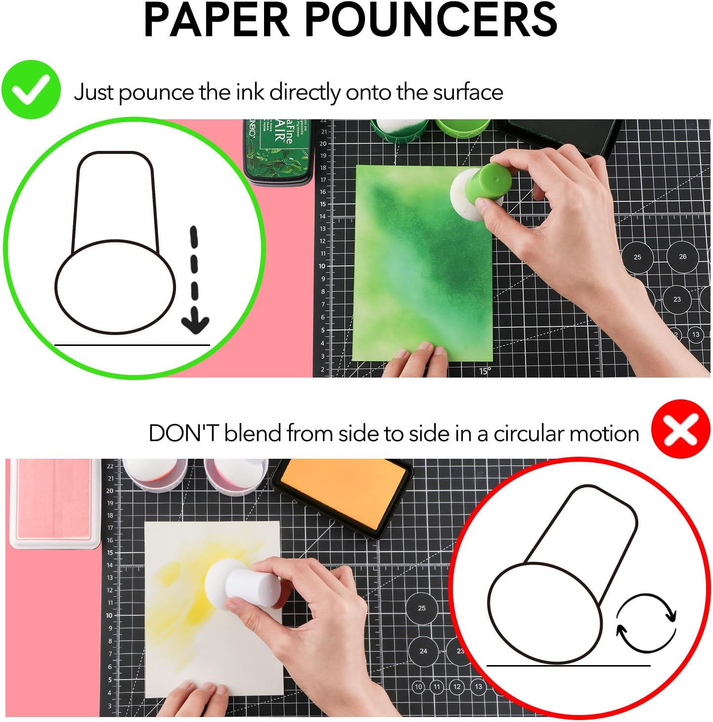 15PCS / Sets Ink Applicator with Storage Cases,Paper Pouncers for Direct Ink Application On Crafts Projects Easily,Inking Sponge for Stamp Ink Distressing, Blending Card Making Crafting Tools