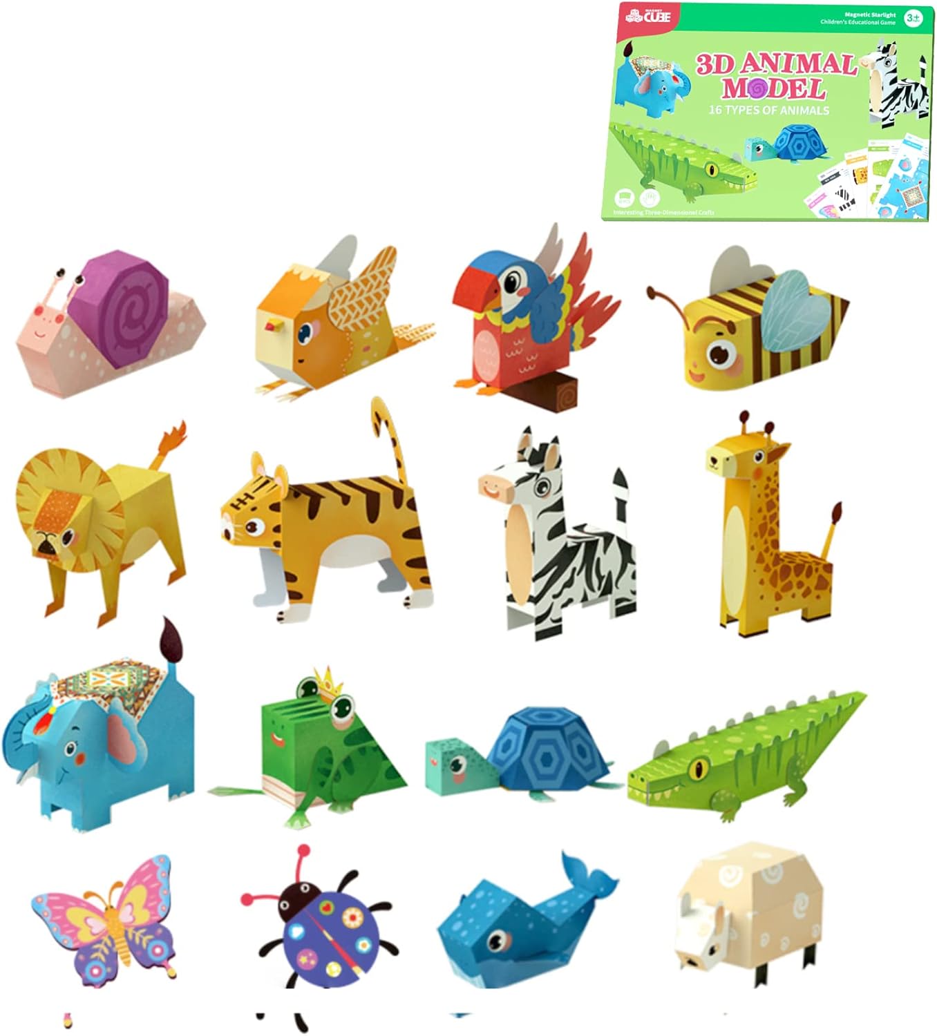 MIREONETRY Origami Kit for Kids Ages 6+,16 Style 3D Animal Origami Paper Kit,Easy Origami Paper Art for Beginners Kids Adults,Gifts for Boys&Girls