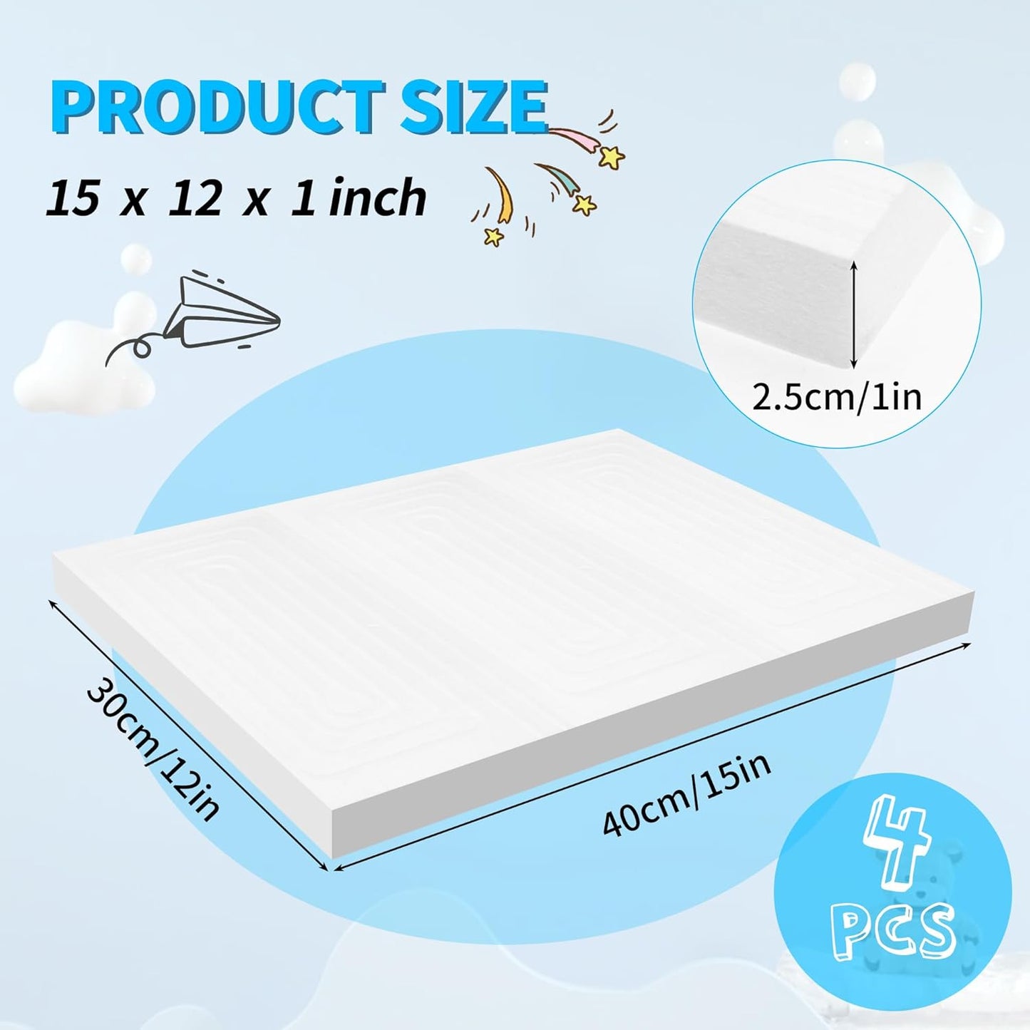 LuckyFoam White 4 Pack 15x12x1 inch Foam Sheets 1 Inch Thick Polystyrene Rectangles XPS Foam Board Craft for Insulating DIY Modeling Art Supplies
