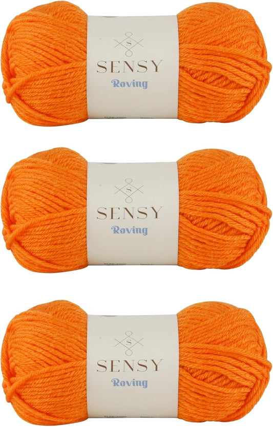 3 Skeins of Sensy Roving Yarn, 3.5 oz, 132 Yards, Gauge 5 Bulky (Pumpkin)