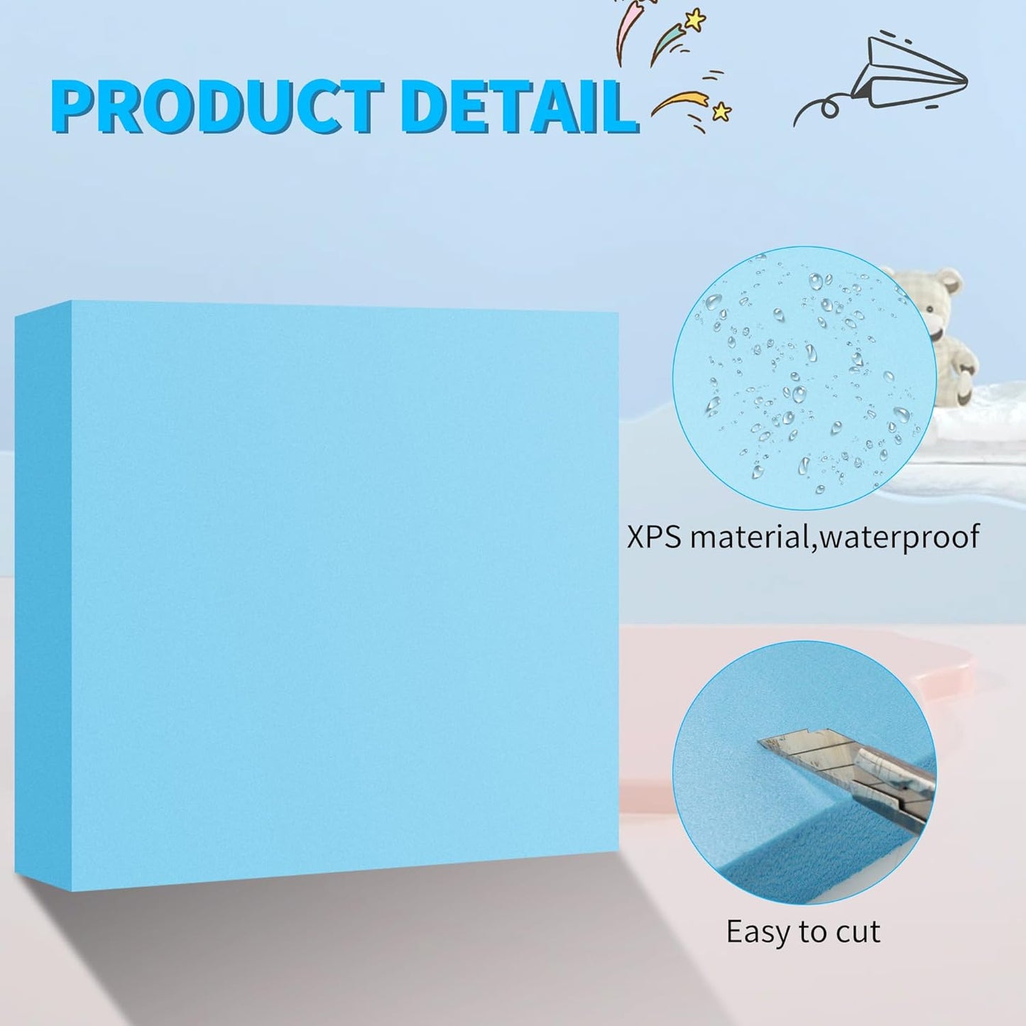 LuckyFoam Blue 4 Pack 12x12x2 inch Foam Sheets 2 Inch Thick Polystyrene Rectangles XPS Foam Board Craft for Insulating DIY Modeling Art Supplies