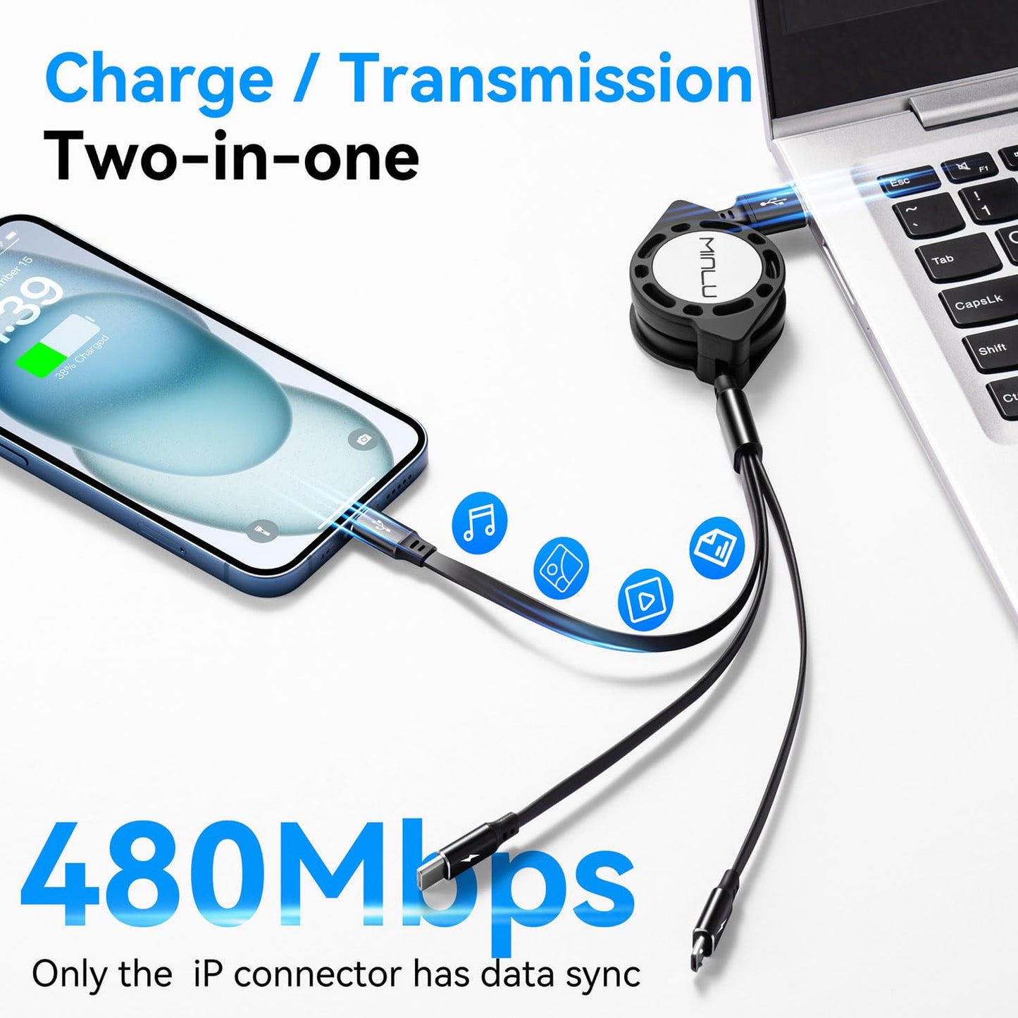 Multi Charging Cable, [2Pack 4Ft] 3 in 1 Retractable Fast Charger Cable Multi Charging Cord USB Cable Adapter with Lightning/Type C/Micro USB Port for Cell Phones/iPhone/Samsung Galaxy/Tablets & More