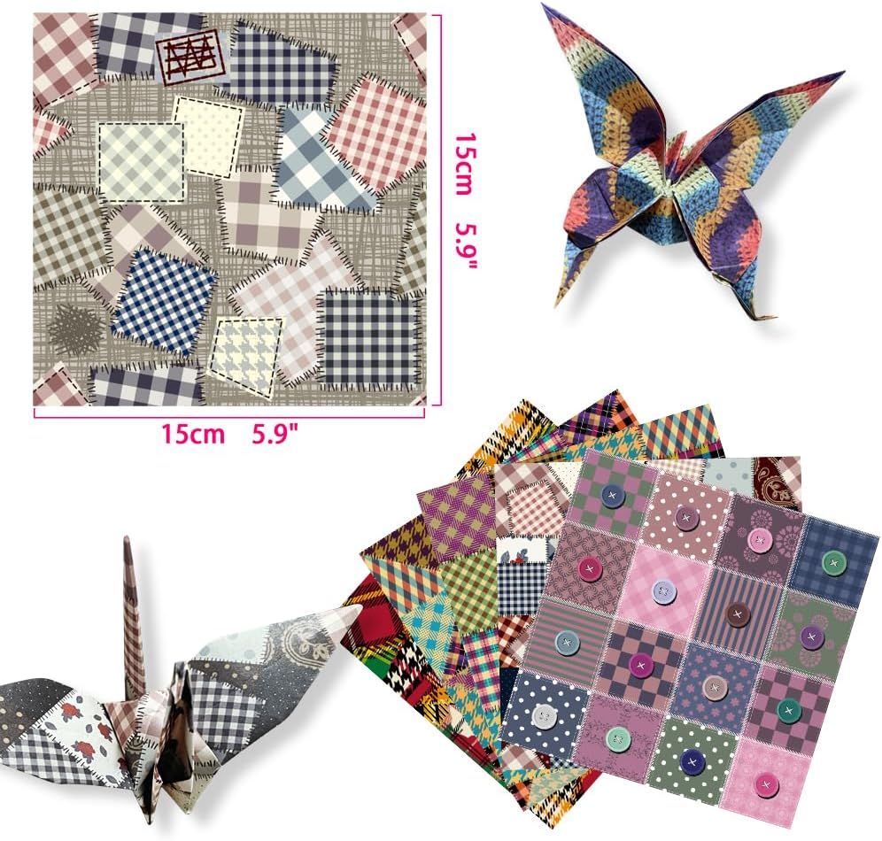 Square Origami Paper 6x6 Double Sided 50 Sheets 50 Colors 70GSM Origami Kit Japanese Chiyo Easy Fold Arts Crafts DIY Handwork Beginner Cloth