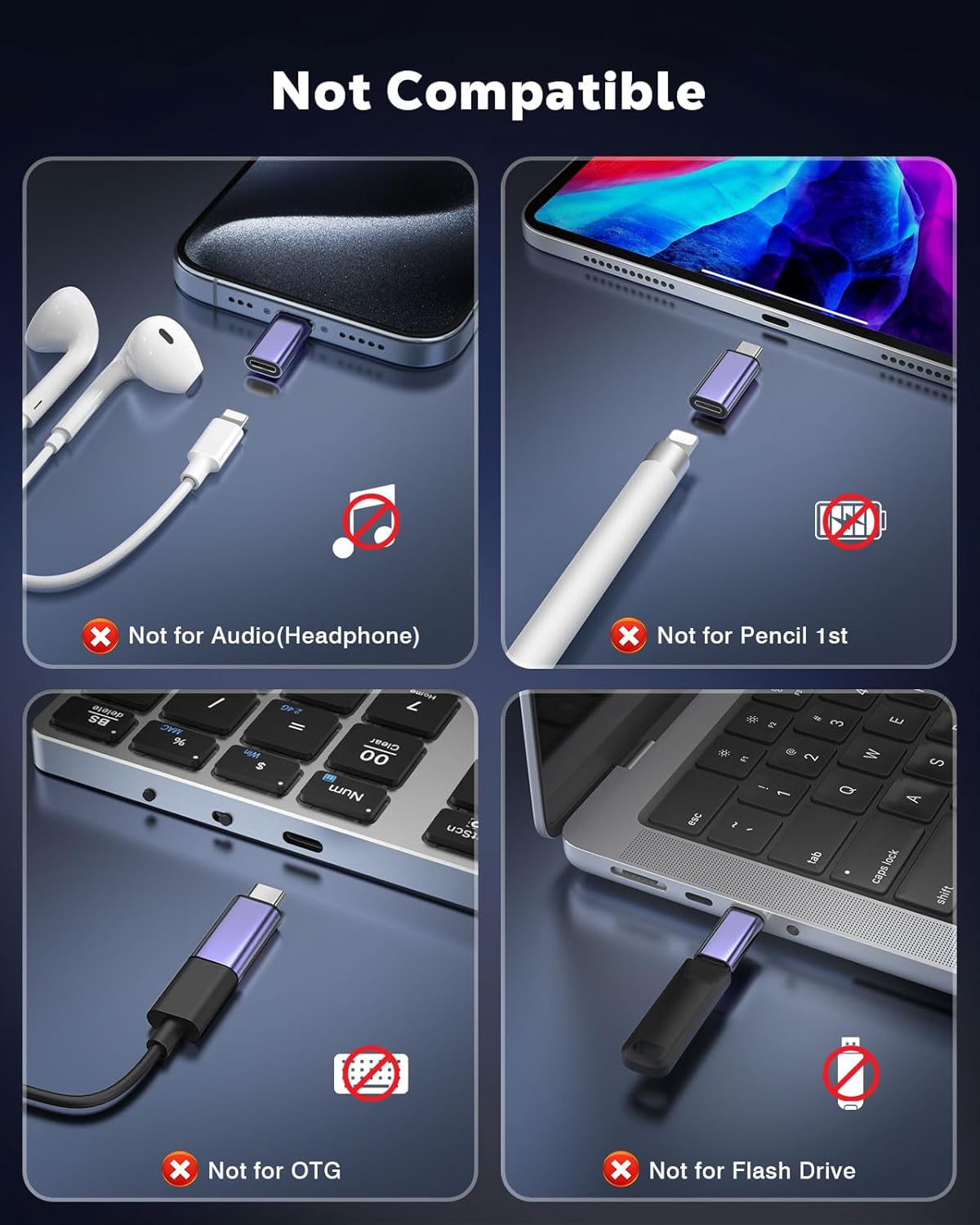 MoKo 4 Pack Lightning Female to USB C Male Adapter,USB-C Lightning Adapter for iPhone Air 17 16 15 Pro Max Plus, iPad Pro/Air, Galaxy,iPhone to USB C Adapter for Data Sync, NOT for Audio/OTG, Blue