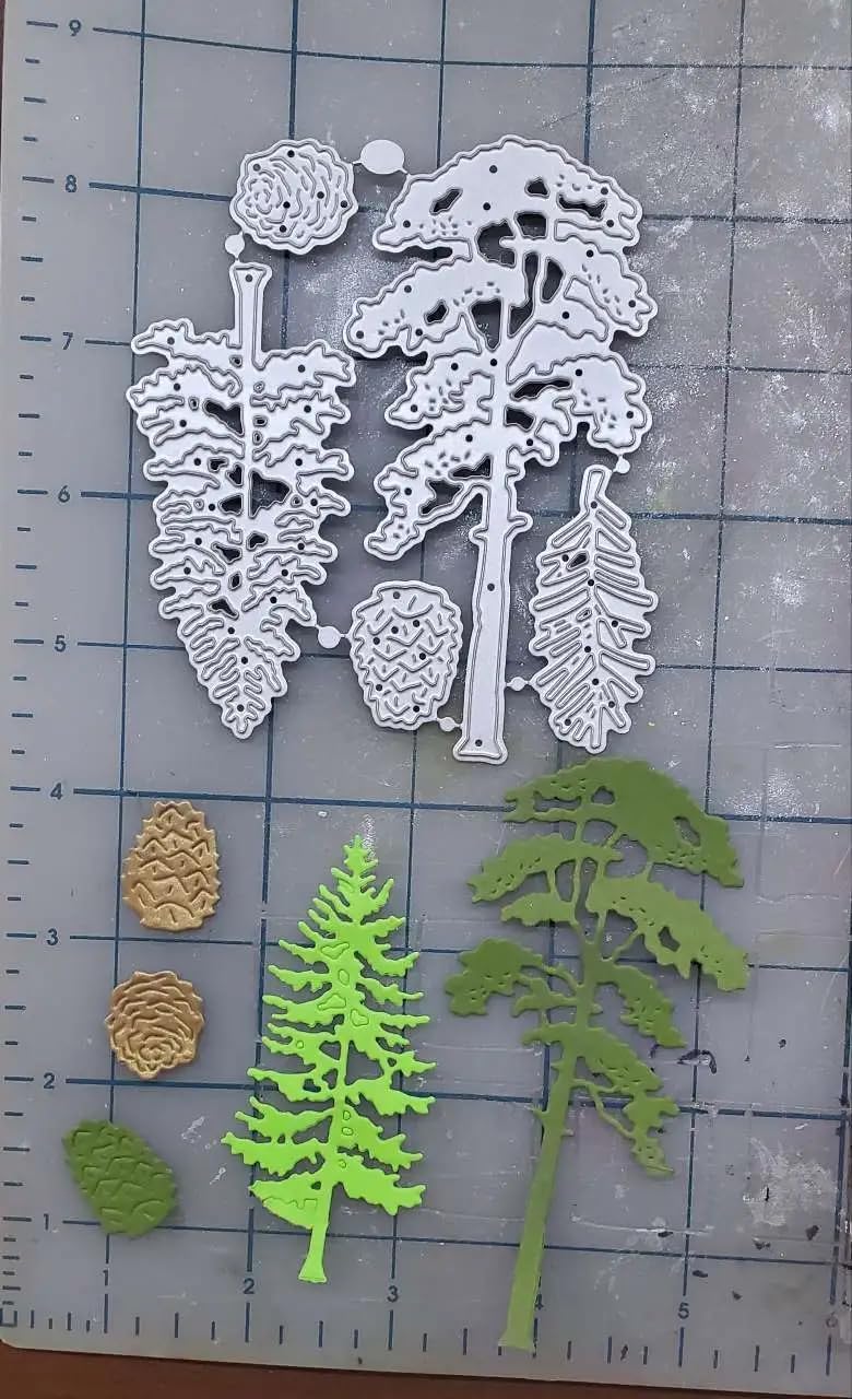 Lapoo Flowers Metal Cutting Die for Scrapbooking - Durable, Cut Stencils for DIY Scrapbook Photo Album Decorative Paper Card, Card Making Supplies, Embossing (A Set of Pine Trees 3.6 x 4.1 in)