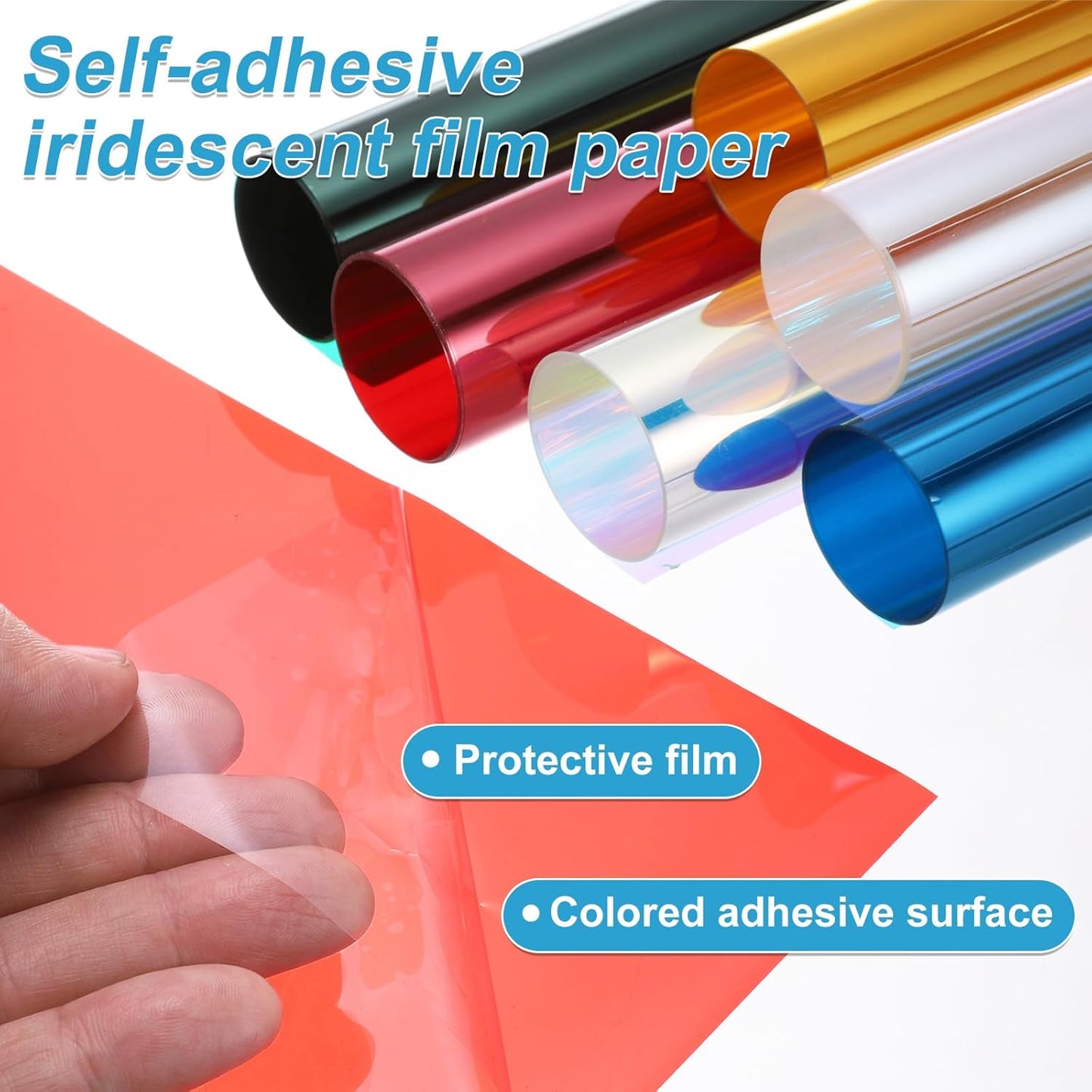 MECCANIXITY Iridescent Window Film,24" x 39" Iridescent Holographic PVC Fabric Dichroic Film Clear Vinyl Paper Roll for DIY Craft Gift Wrapping Bag Decoration,Blue