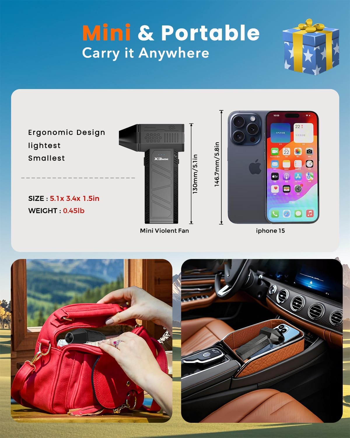 Compressed Air Duster, 180000RPM Electric Air Duster, Rechargeable Cordless Air Blower with 3-Gear Turbo Fan, Canned Air Alternative for Keyboard, PC, Computer, Car, Home & Outdoor Use (Pure Black)