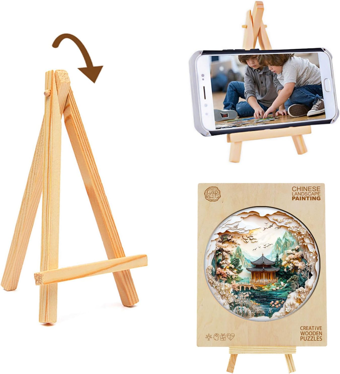 KAAYEE Wooden Puzzles for Adults, 3D Visual Effect Chinese Landscape Painting Wooden Jigsaw Puzzle Unique Shape Wood Puzzle Adult, 3D Effect Flat Puzzle Birthday Family Games (L-13.4*13.4 in-285pcs)