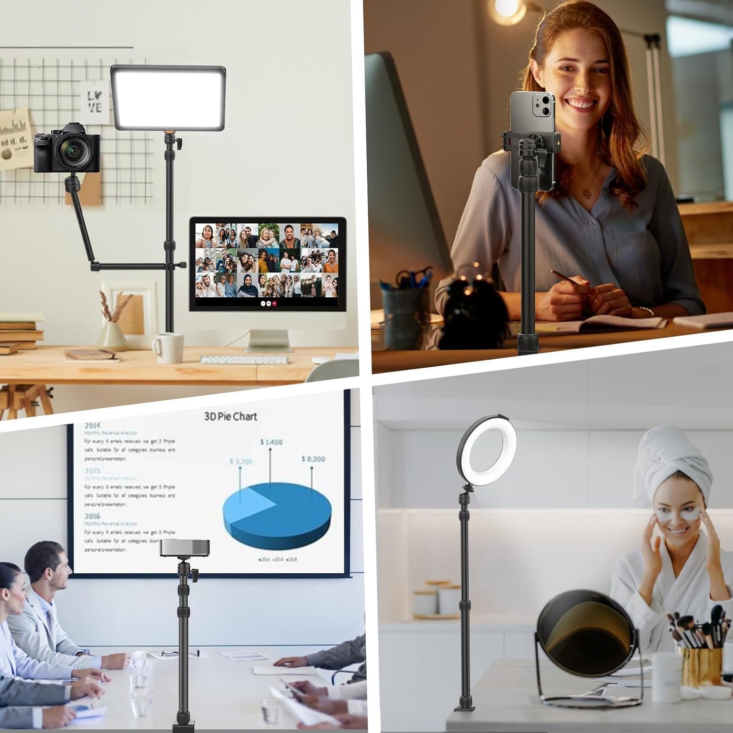 PICTRON LS10 Camera Desk Mount Table Stand with 1/4&quot; Ball Head, 16&quot;-33.8&quot; Adjustable Light Stand, Tabletop C Clamp Arm for DSLR Camera, Ring Light, Live Streaming, Photo Video Shooting