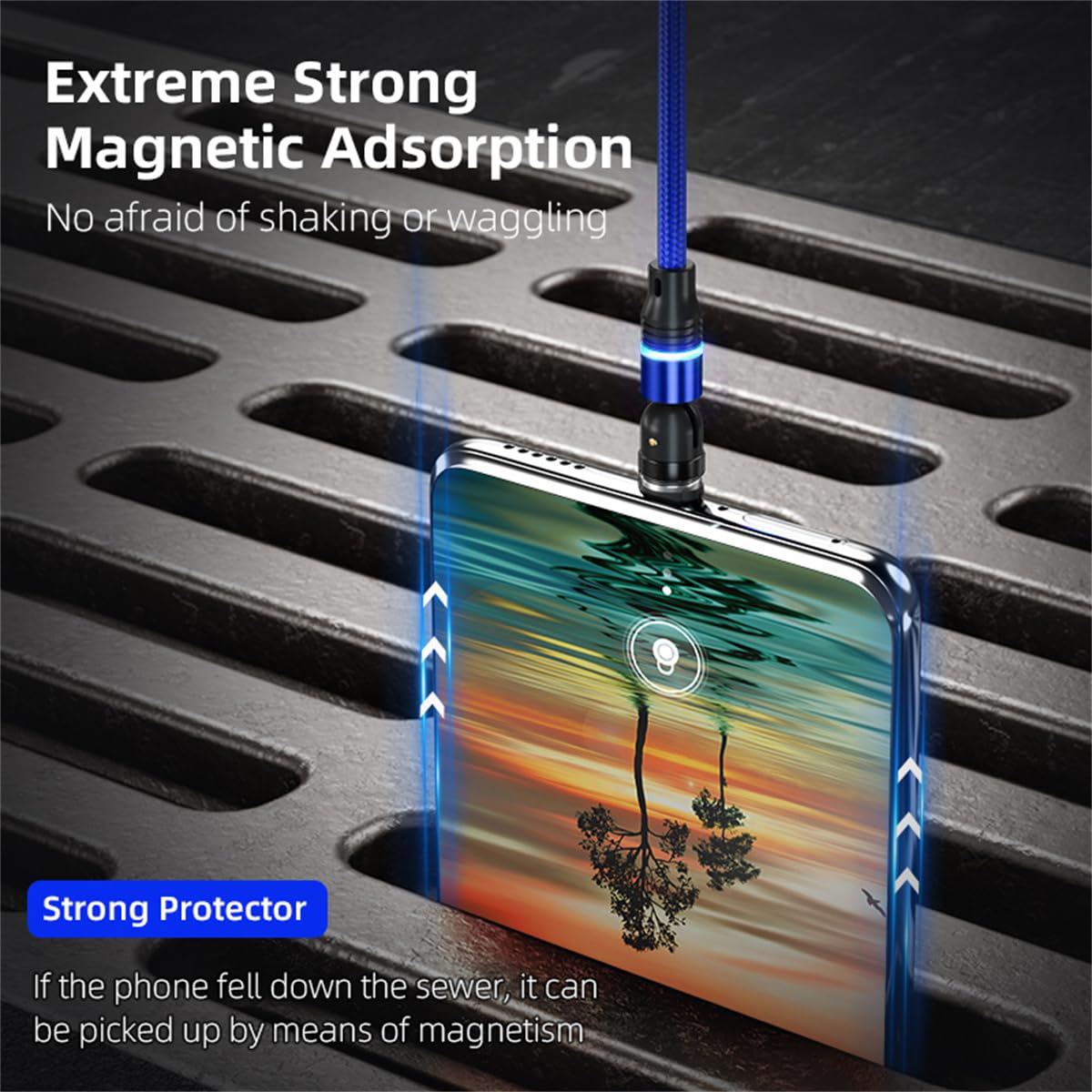 Magnetic Charging Cable (6-Pack,1.6+3.3+3.3+6.6+6.6+10ft) 540° Rotation Magnet Phone Charger USB C Cable 3A Fast Charging Magnetic Charger Cable with LED Light for Micro USB Type C Device