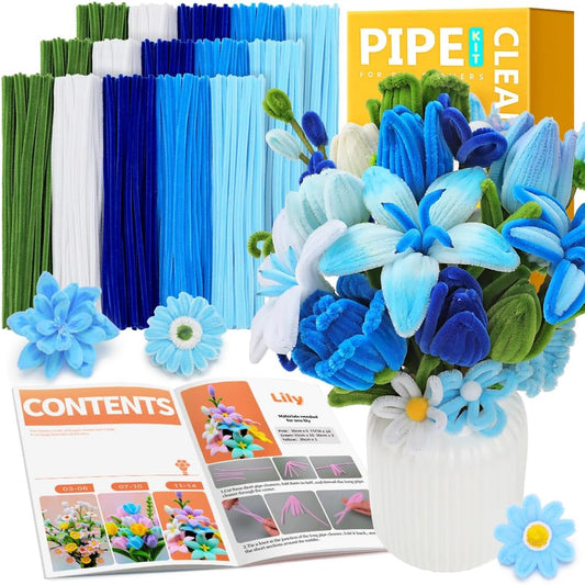 IOOLEEM Pipe Cleaners, 480pcs Blue, Flower Making Kit, Arts and Craft Supplies, Ideas for Art Project Activity.