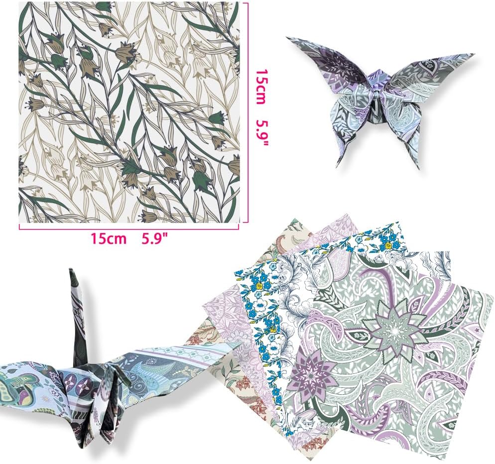 Square Origami Paper 6x6 Double Sided 50 Sheets 50 Colors 70GSM Origami Kit Japanese Chiyo Easy Fold Arts Crafts DIY Handwork Beginner Baroque