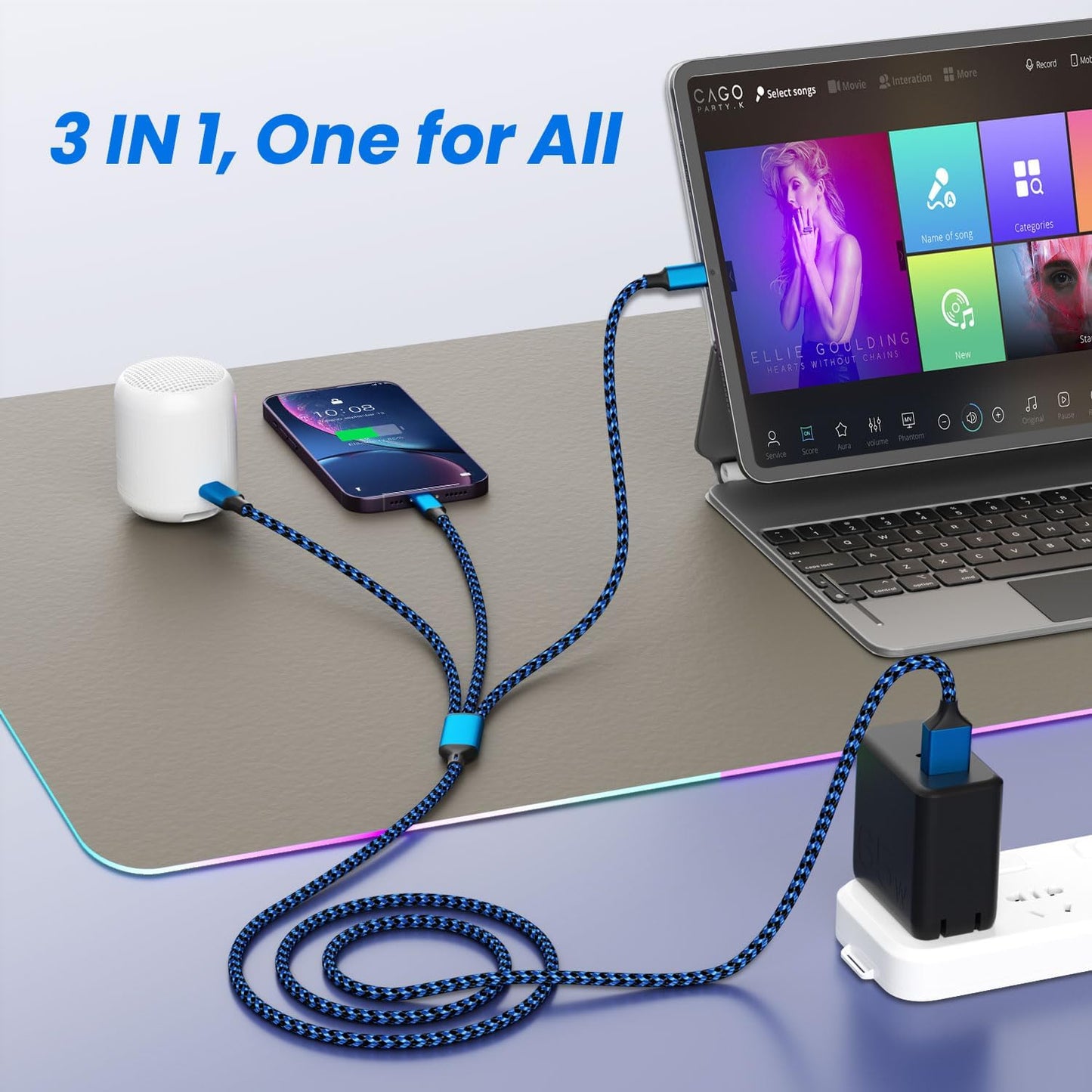 Multi Charging Cable(3Pack 4FT), 3 in 1 Charging Cable for Multiple Devices, USB-A Multi Charger Cord with Type-C, Micro USB and IP Port for iPhone 16/15/14/13/iPad/Android/Tablets and More