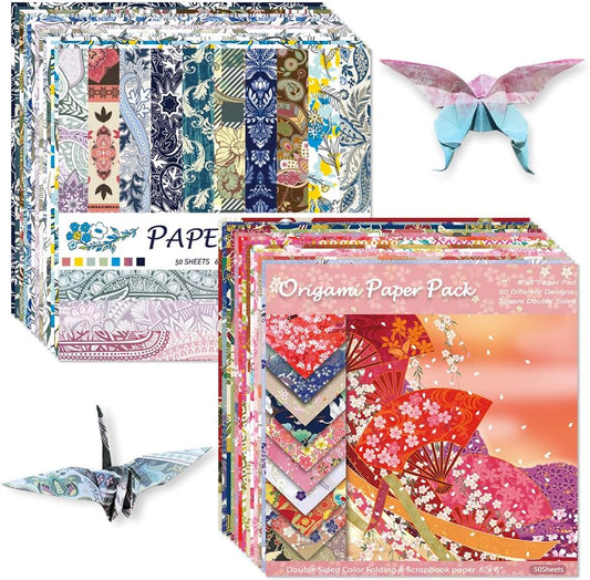 Origami Paper Kit Dobule Sided 100 Sheets 100 Colors 6 Inch Japanese Chiyo Square Easy Fold Arts Crafts DIY Handwork Origami Papers Beginner Sakuras Baroque