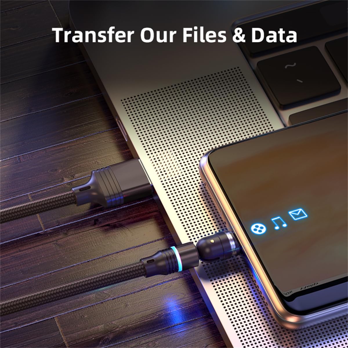 Magnetic Charging Cable (6-Pack,1.6+3.3+3.3+6.6+6.6+10ft) 540° Rotation 3A Fast Charging Data Sync 3 in 1 Magnetic Phone Charger Cable with LED Light Compatible with Micro USB Type C Phone Device