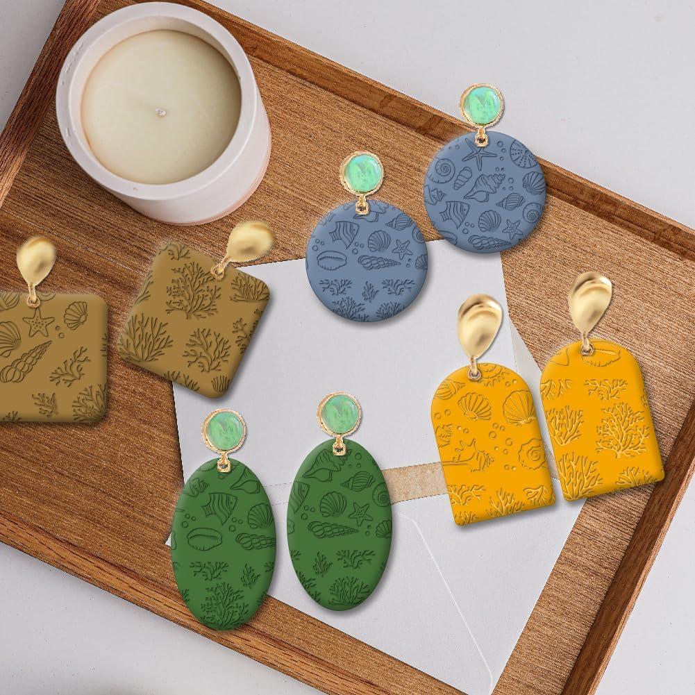 CHGCRAFT Polymer Clay Texture Sheets - Ocean Silicone Stamp for Coral Shells - Clay Pad for Making Earrings Jewelry, 5.5x5.5inch