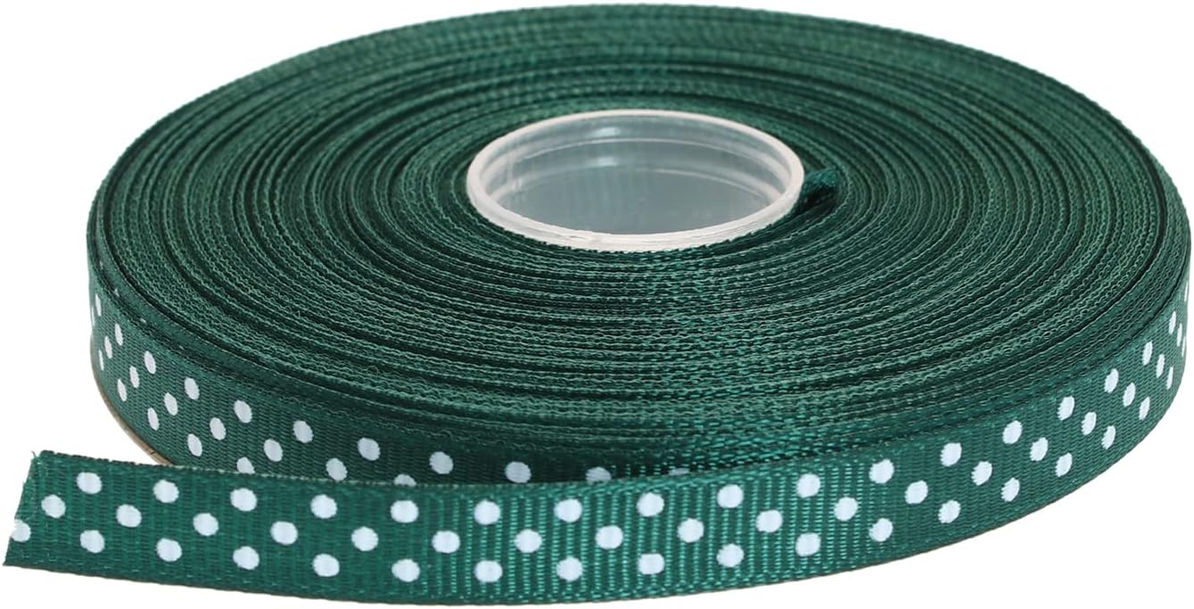 Polka Dot Grosgrain Ribbon 25 Yard Each Roll 100% Polyester (3/8", Dark Green)