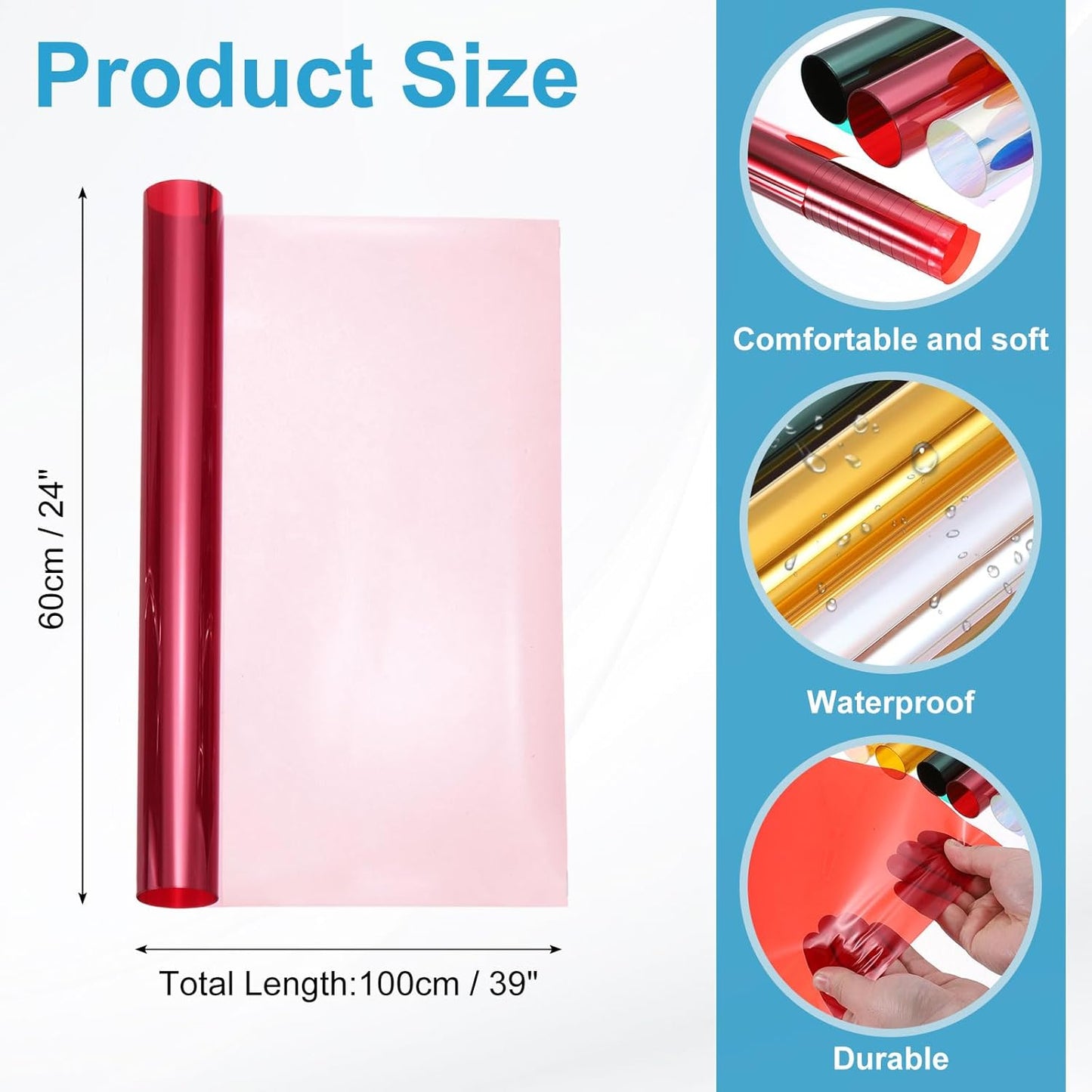 MECCANIXITY Iridescent Window Film,24" x 39" Iridescent Holographic PVC Fabric Dichroic Film Clear Vinyl Paper Roll for DIY Craft Gift Wrapping Bag Decoration,Pink