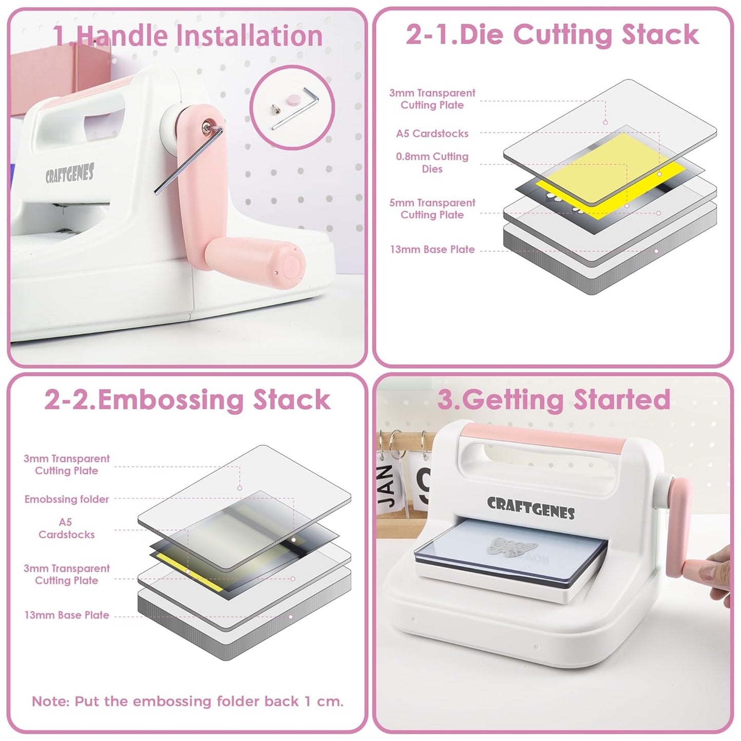 Die Cutting Machine and Embossing Machine – 6'' Opening Size for Cardmaking, Scrapbooking, and DIY Crafts – Complete Set with A5 Die Cuts, Embossing Folders, and Plates(Pink)