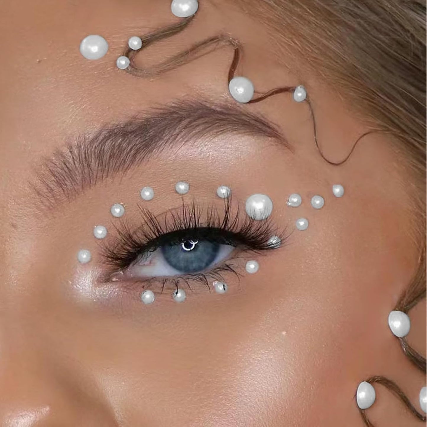 Buylorco 2000+pcs 12 Sheets Self Adhesive Pearl Stickers for Hair, Face, Makeup, Eye, Nail, Crafts, 3mm, 4mm, 5mm, 6mm (White)