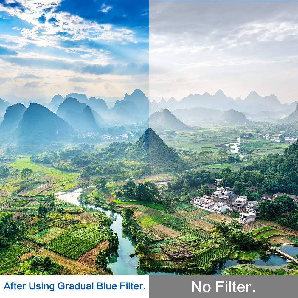 62mm Graduated Color Filters Kit 9 Pieces Gradual Colour Lens Filter Kit Set Accessory for Canon Nikon Sony Pentax Olympus Fuji DSLR Camera + Lens Filter Pouch +Lens Cleaning Cloth